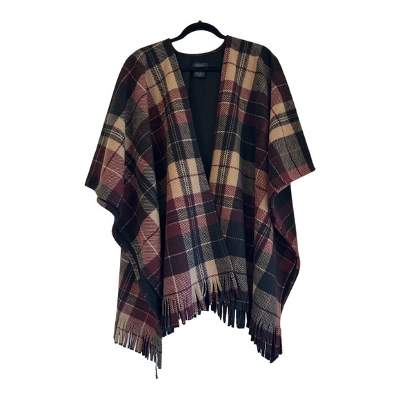 Rachel Roy | Cozy Burgundy Plaid Cape / Wrap / Shrug | One Size - Picture 1 of 15